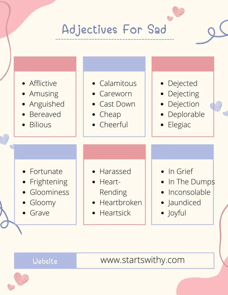 Adjectives To Describe Sad Emotions