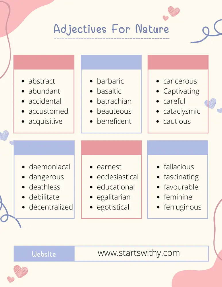 2050 Adjective Words To Describe Nature