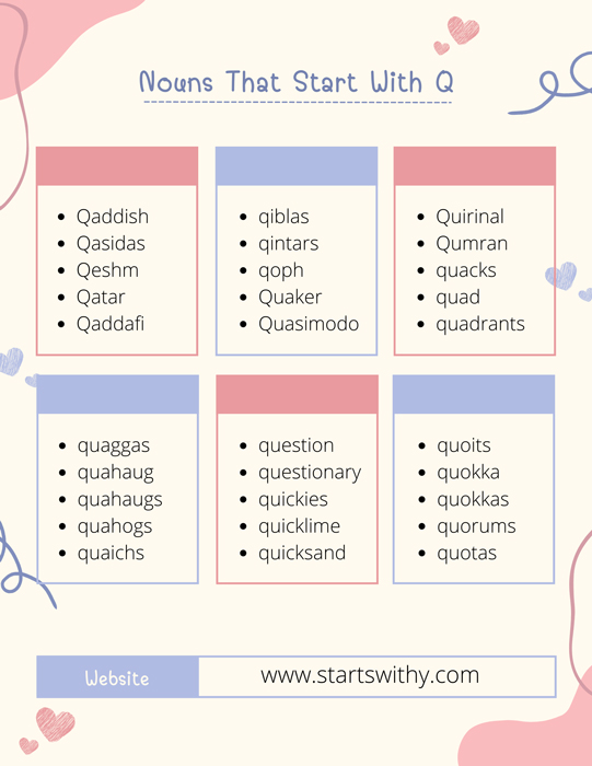 500 Nouns That Start With Q